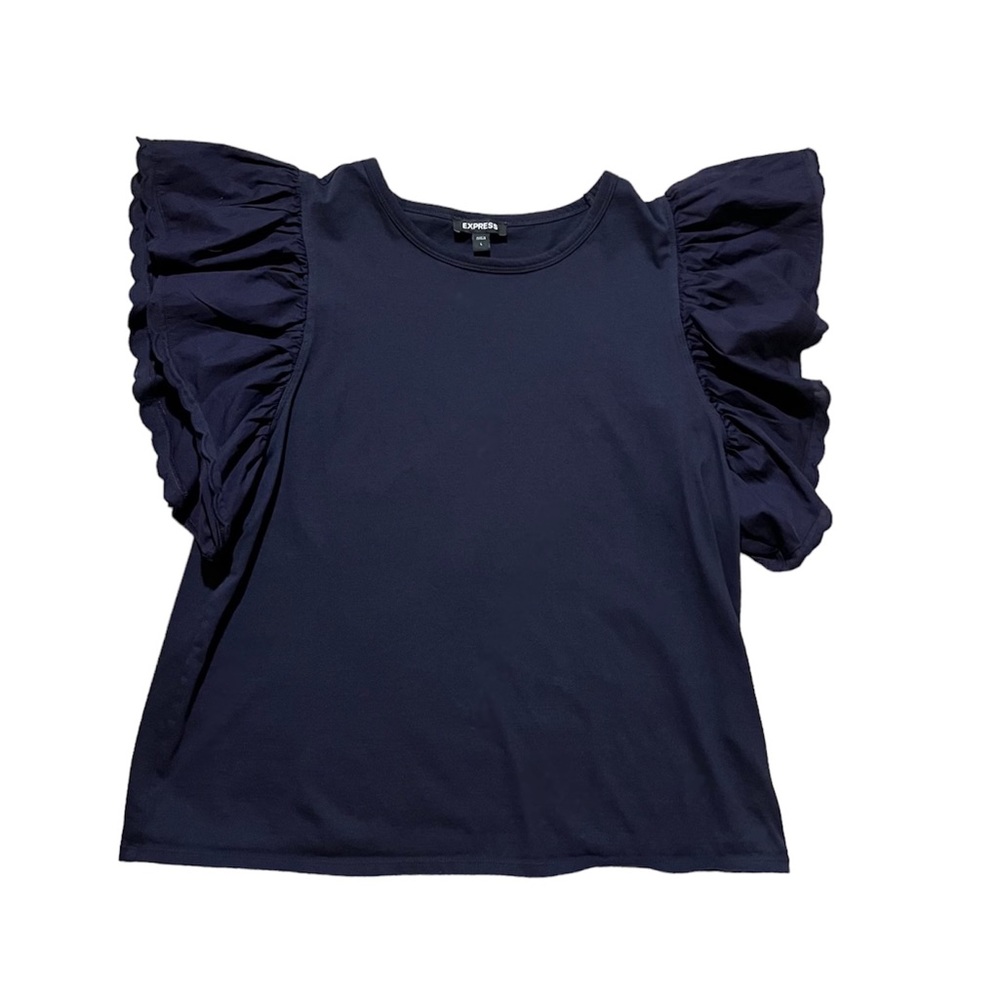 Navy blue ruffle Express blouse